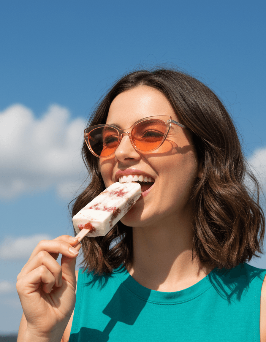 Woman enjoying a La Paleta popsicle